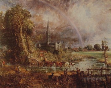 prado obras - Catedral de Salisbury desde Meadows Paisaje romántico Arroyo de John Constable
